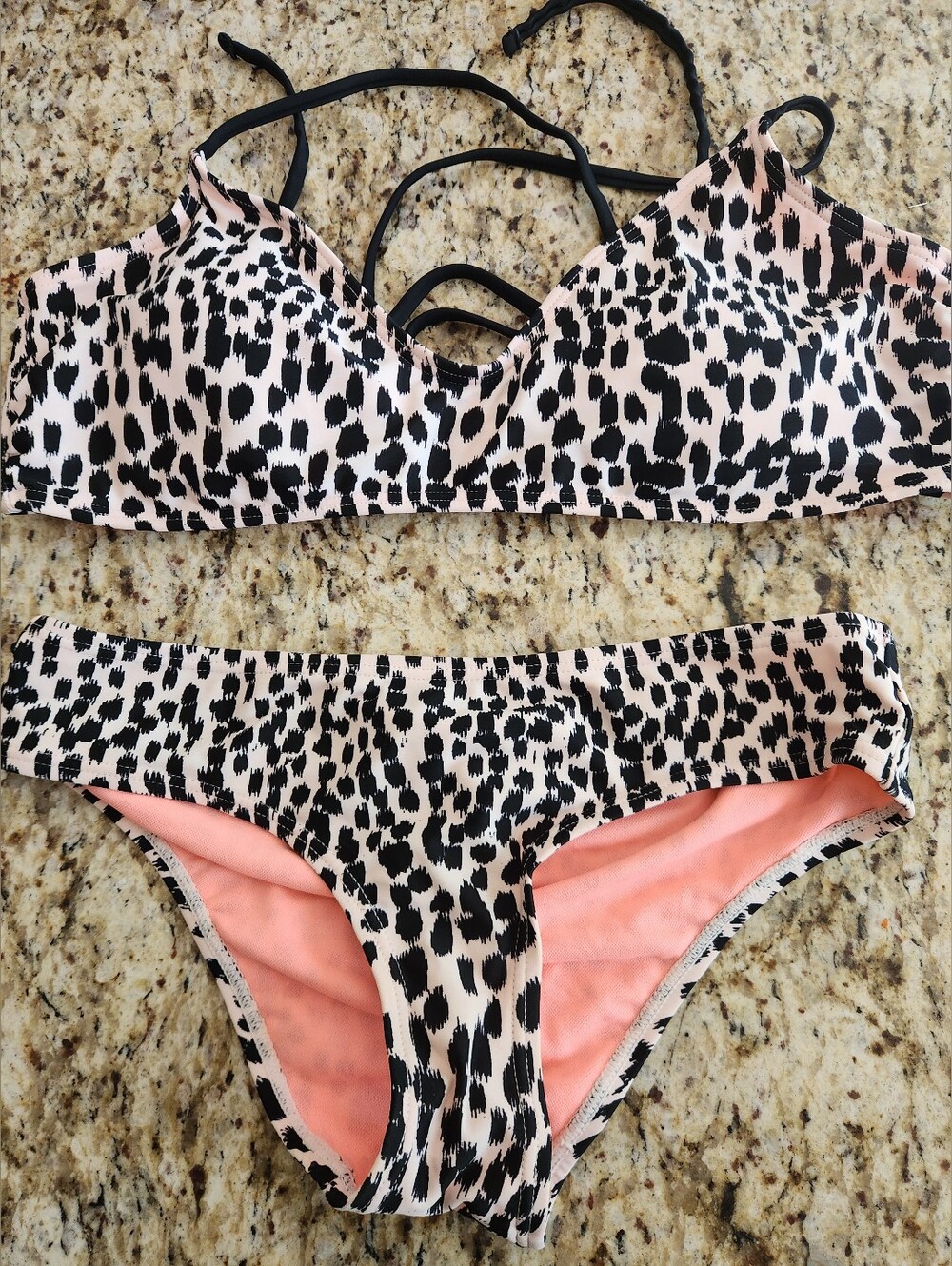 Xhilaration Black Leopard Print Two-Piece Swim Bikini, Top XL Bottom Small
